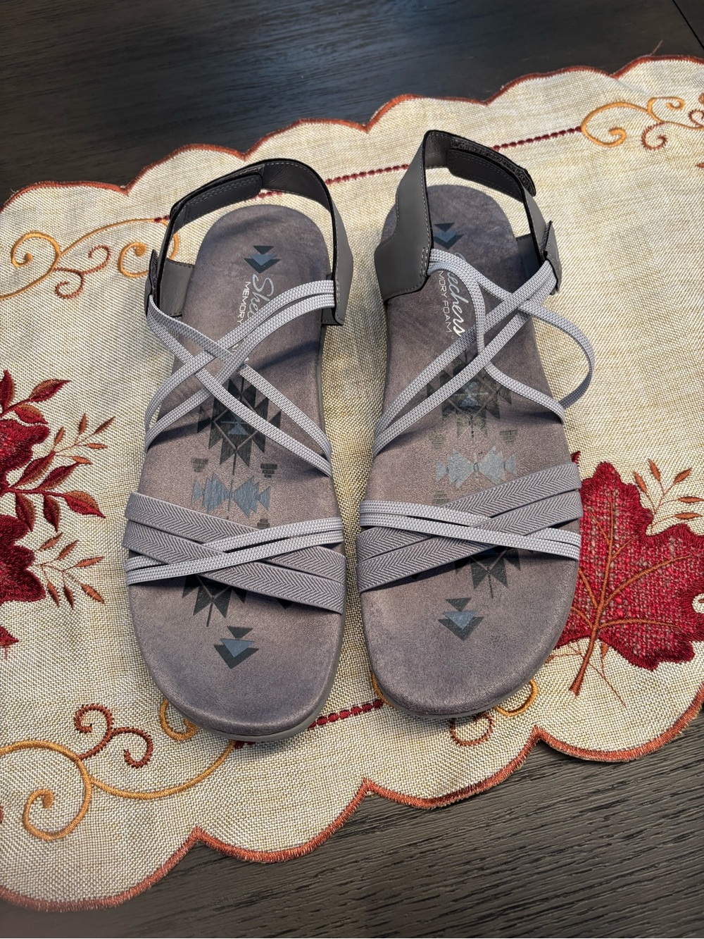 Skechers Women’s Gray Cross-Strap Comfort Sandals